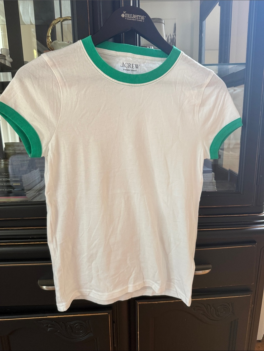 NWT J.Crew Vintage Jersey Ringer T-Shirt White Green XS CU853